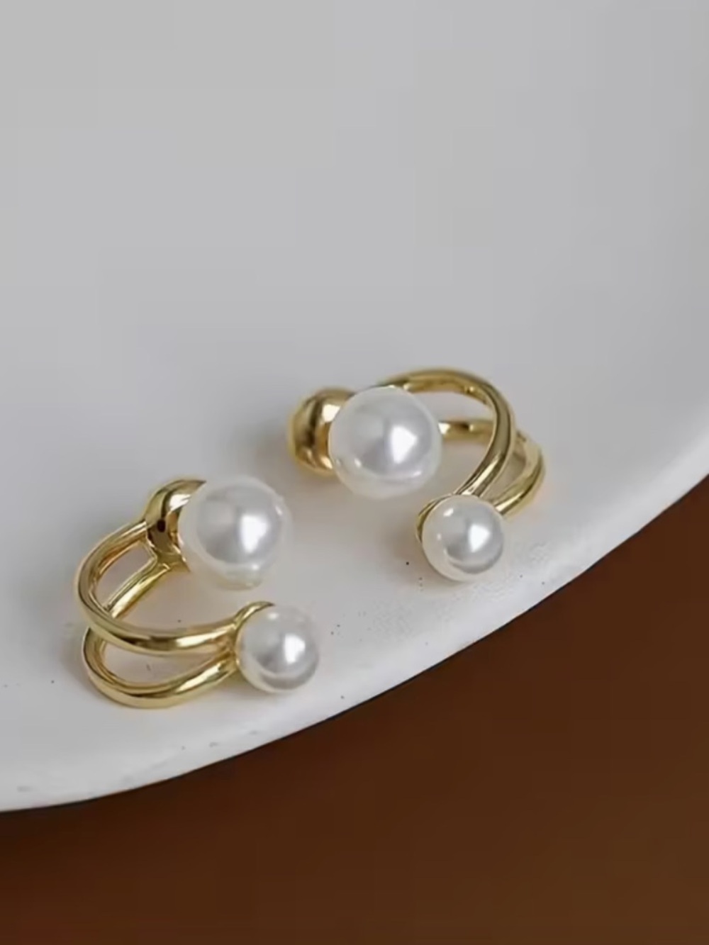 Double White Pearl With Gold Hoop Earrings. - Picture 6 of 8
